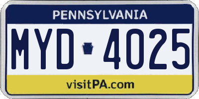PA license plate MYD4025