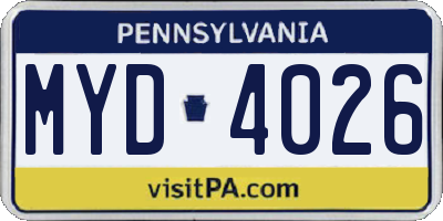 PA license plate MYD4026