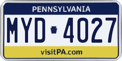 PA license plate MYD4027