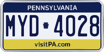 PA license plate MYD4028
