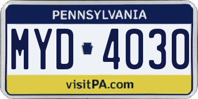 PA license plate MYD4030