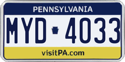PA license plate MYD4033