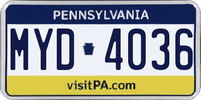 PA license plate MYD4036