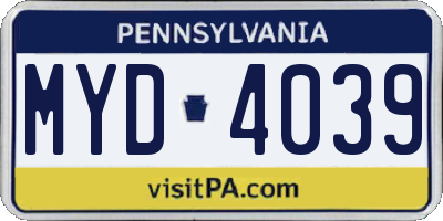 PA license plate MYD4039
