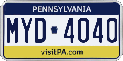 PA license plate MYD4040