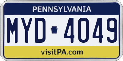 PA license plate MYD4049