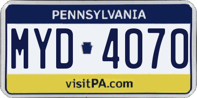 PA license plate MYD4070