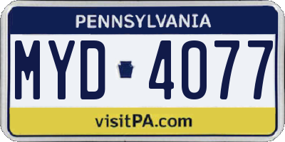 PA license plate MYD4077
