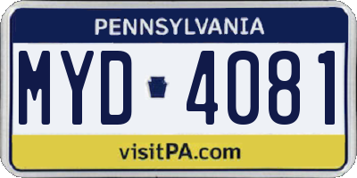 PA license plate MYD4081