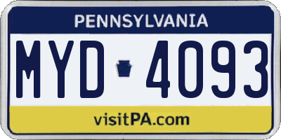 PA license plate MYD4093