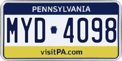PA license plate MYD4098