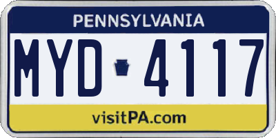 PA license plate MYD4117