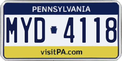 PA license plate MYD4118