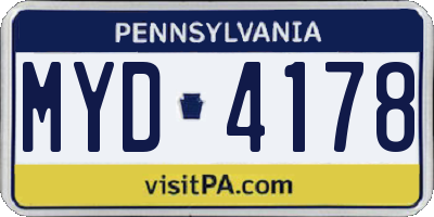 PA license plate MYD4178