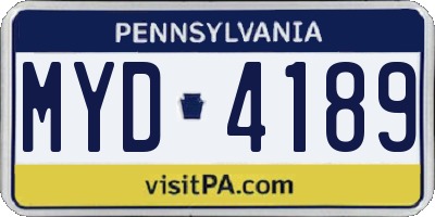 PA license plate MYD4189