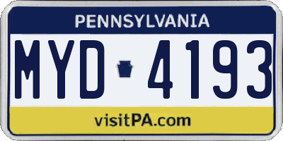 PA license plate MYD4193