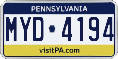 PA license plate MYD4194