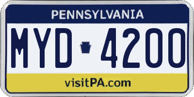 PA license plate MYD4200