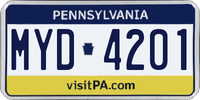 PA license plate MYD4201