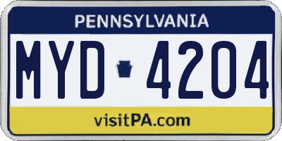 PA license plate MYD4204