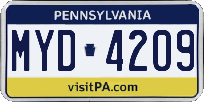 PA license plate MYD4209