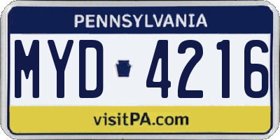 PA license plate MYD4216