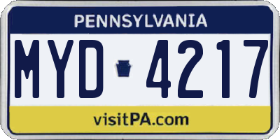 PA license plate MYD4217