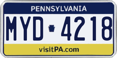 PA license plate MYD4218