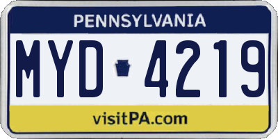 PA license plate MYD4219