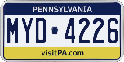 PA license plate MYD4226