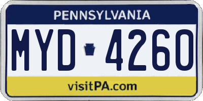 PA license plate MYD4260