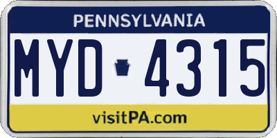 PA license plate MYD4315