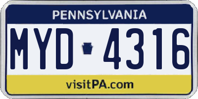 PA license plate MYD4316