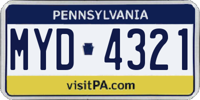PA license plate MYD4321