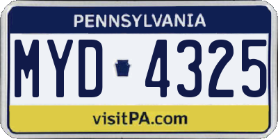 PA license plate MYD4325