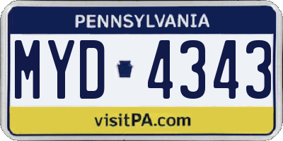 PA license plate MYD4343