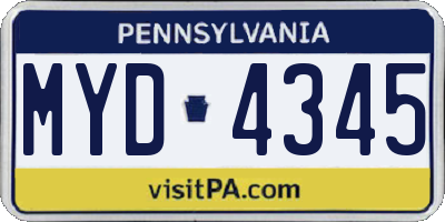 PA license plate MYD4345