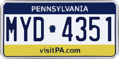 PA license plate MYD4351