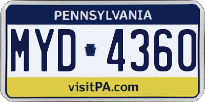 PA license plate MYD4360