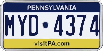 PA license plate MYD4374