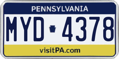 PA license plate MYD4378