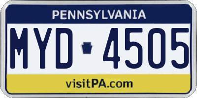 PA license plate MYD4505