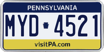 PA license plate MYD4521