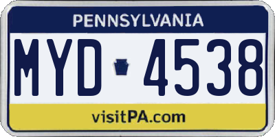 PA license plate MYD4538