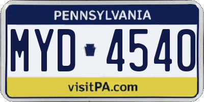 PA license plate MYD4540