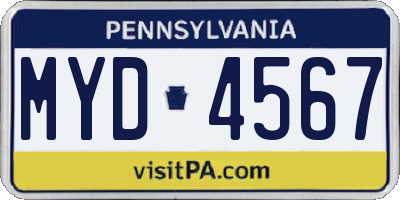 PA license plate MYD4567