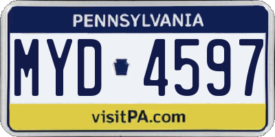 PA license plate MYD4597
