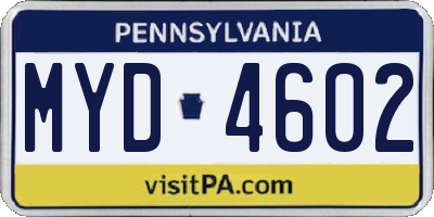 PA license plate MYD4602