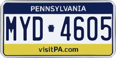 PA license plate MYD4605