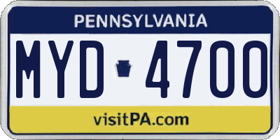 PA license plate MYD4700